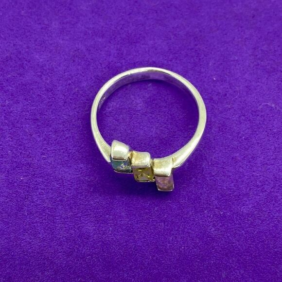 💛 925 Vintage Topaz, Peridot & Tourmaline Stone Ring - Picture 4 of 5